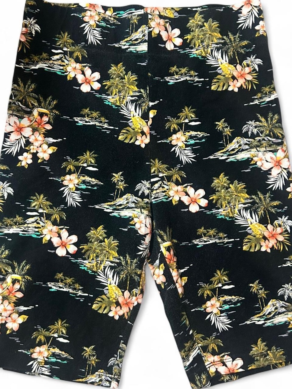 Tropical Floral Print Black Biker Shorts